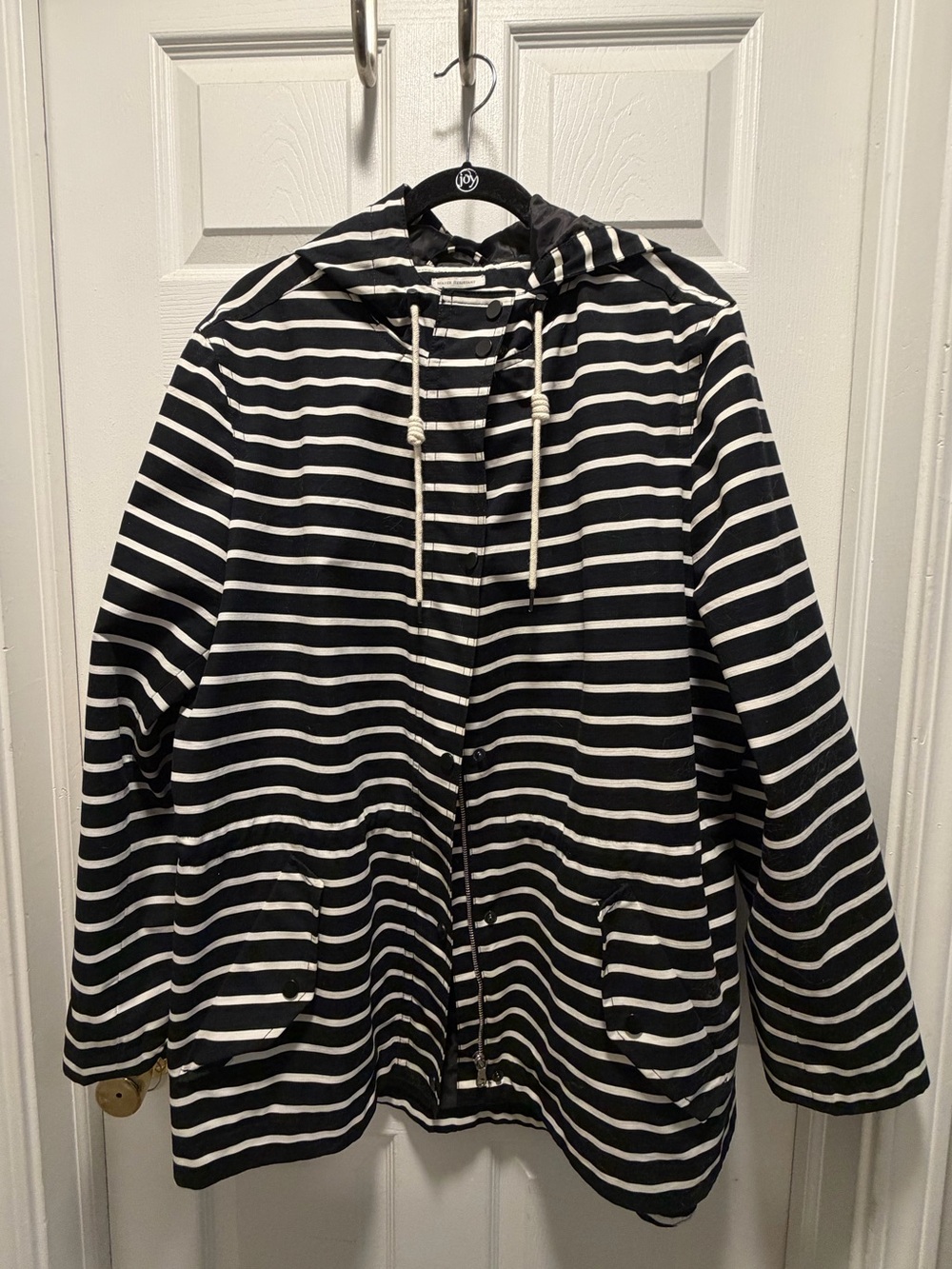 3X Charter Club Black & White Striped Hooded Jacket with Pink Trim